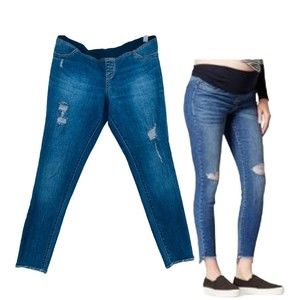 Isabel Maternity Distressed Skinny Entubado Raw Cuff Jeans Size 10 Over Belly